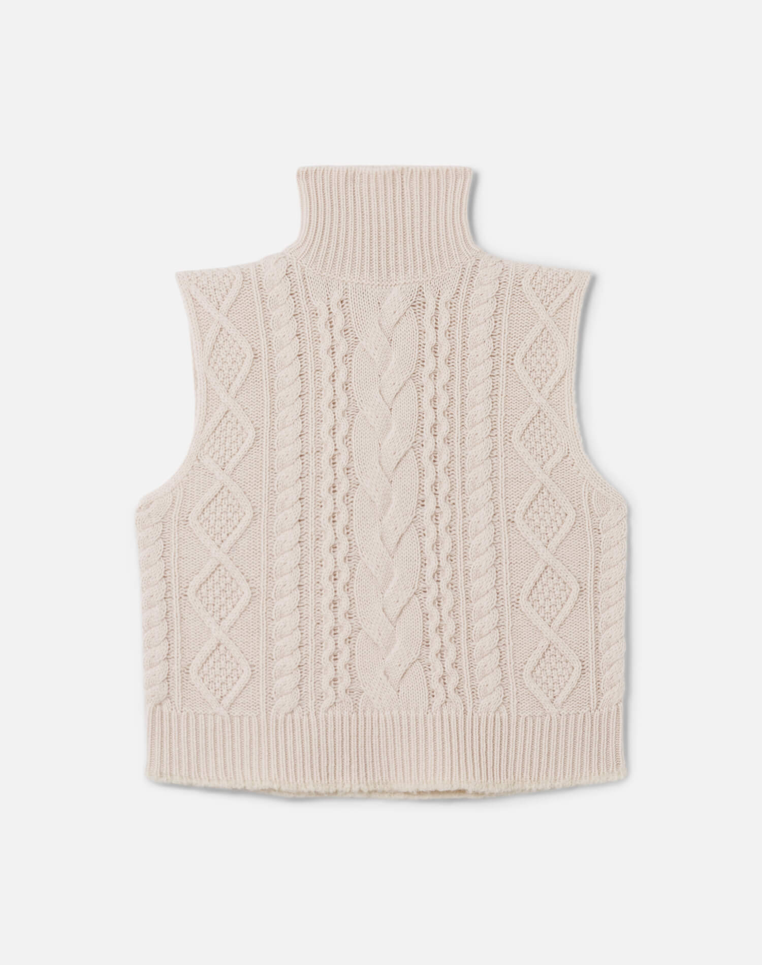 Cable Turtleneck Vest, White