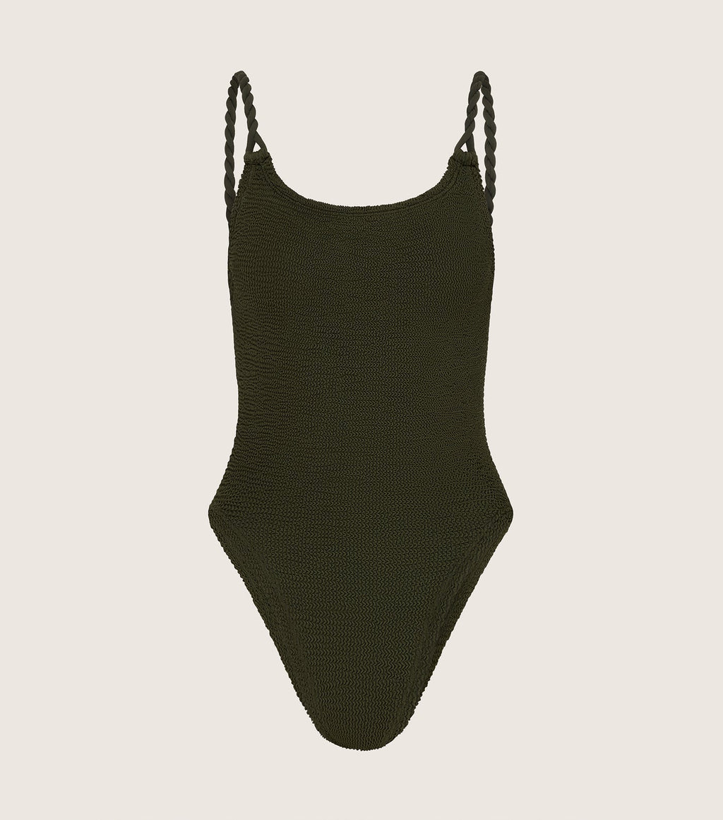 Camille Swim, Metallic Khaki Crinkle