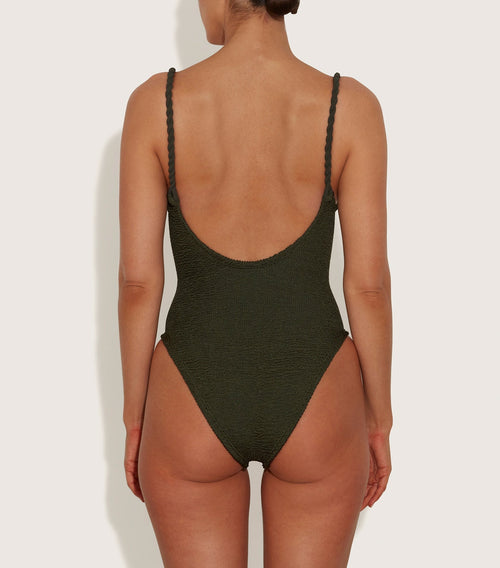 Camille Swim, Metallic Khaki Crinkle