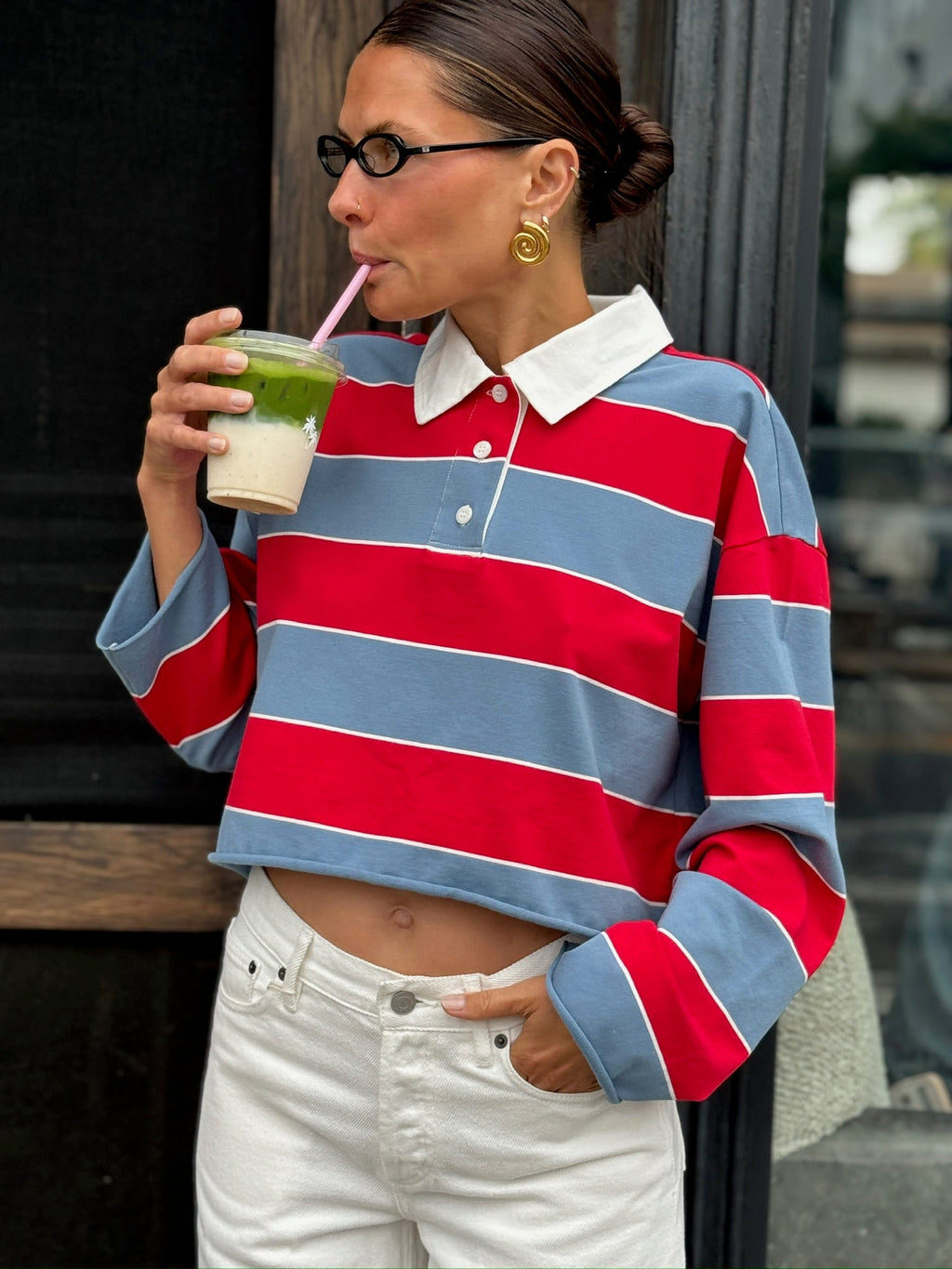 Cut Off Rugby Polo, Red & Blue