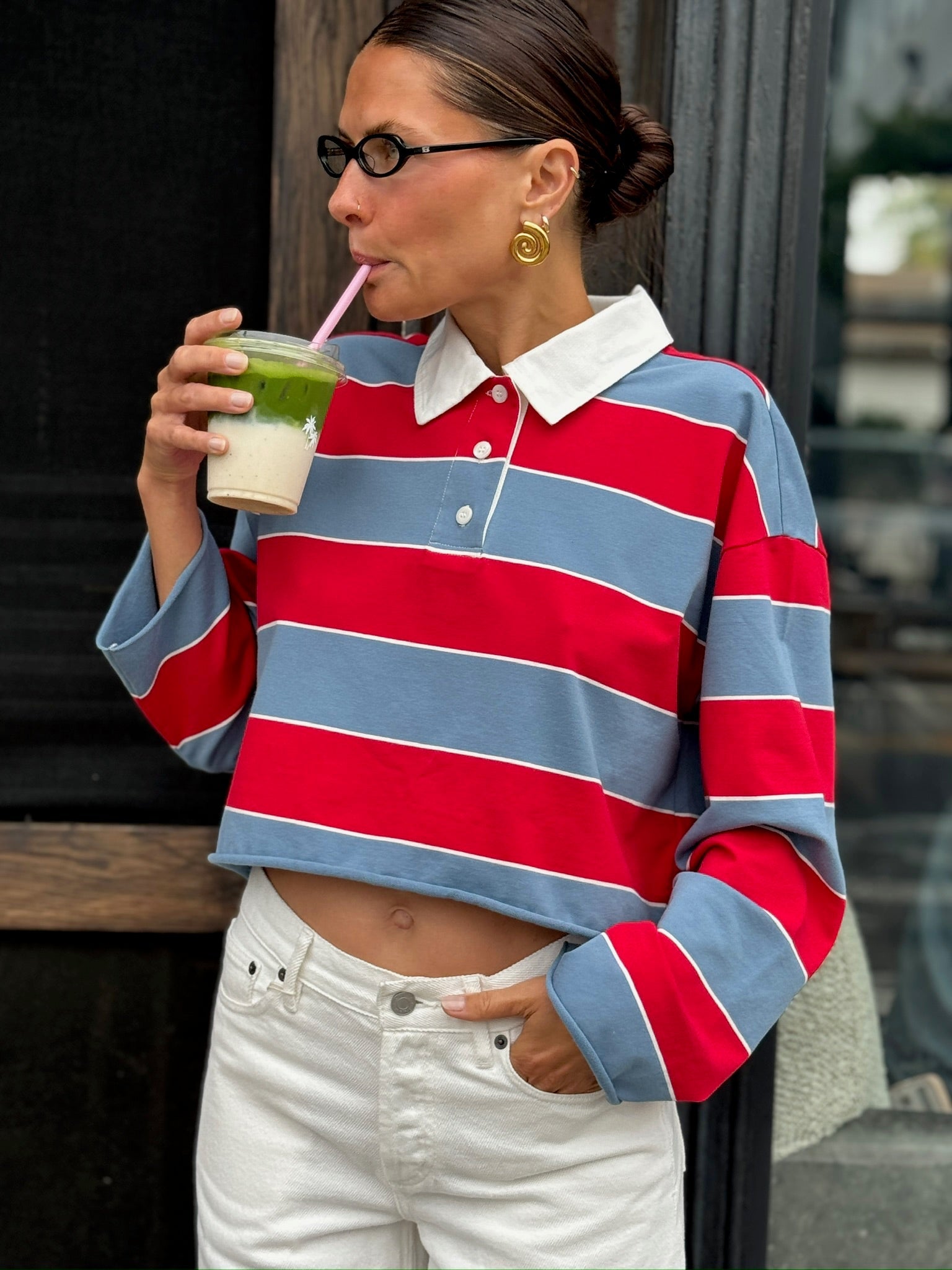 Cut Off Rugby Polo, Red & Blue