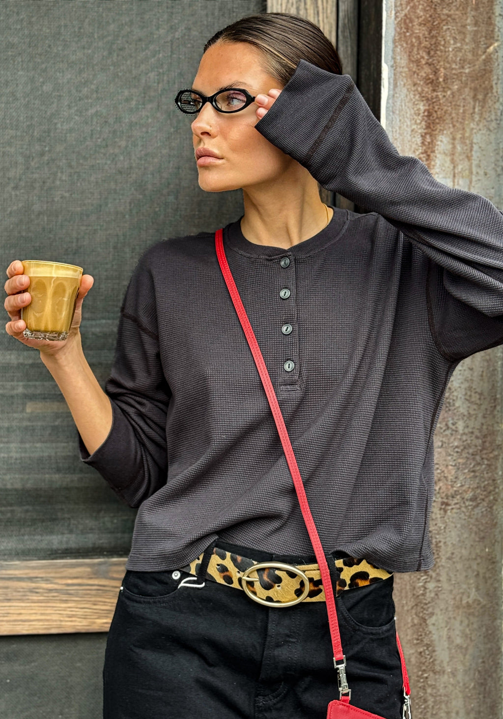 Hanes Waffle Boxy Henley
