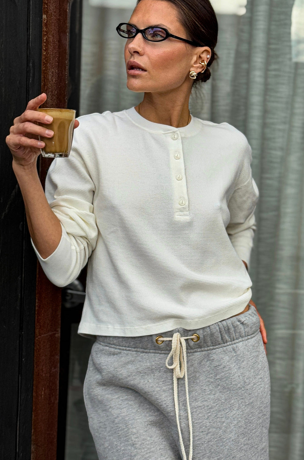 Hanes Waffle Boxy Henley