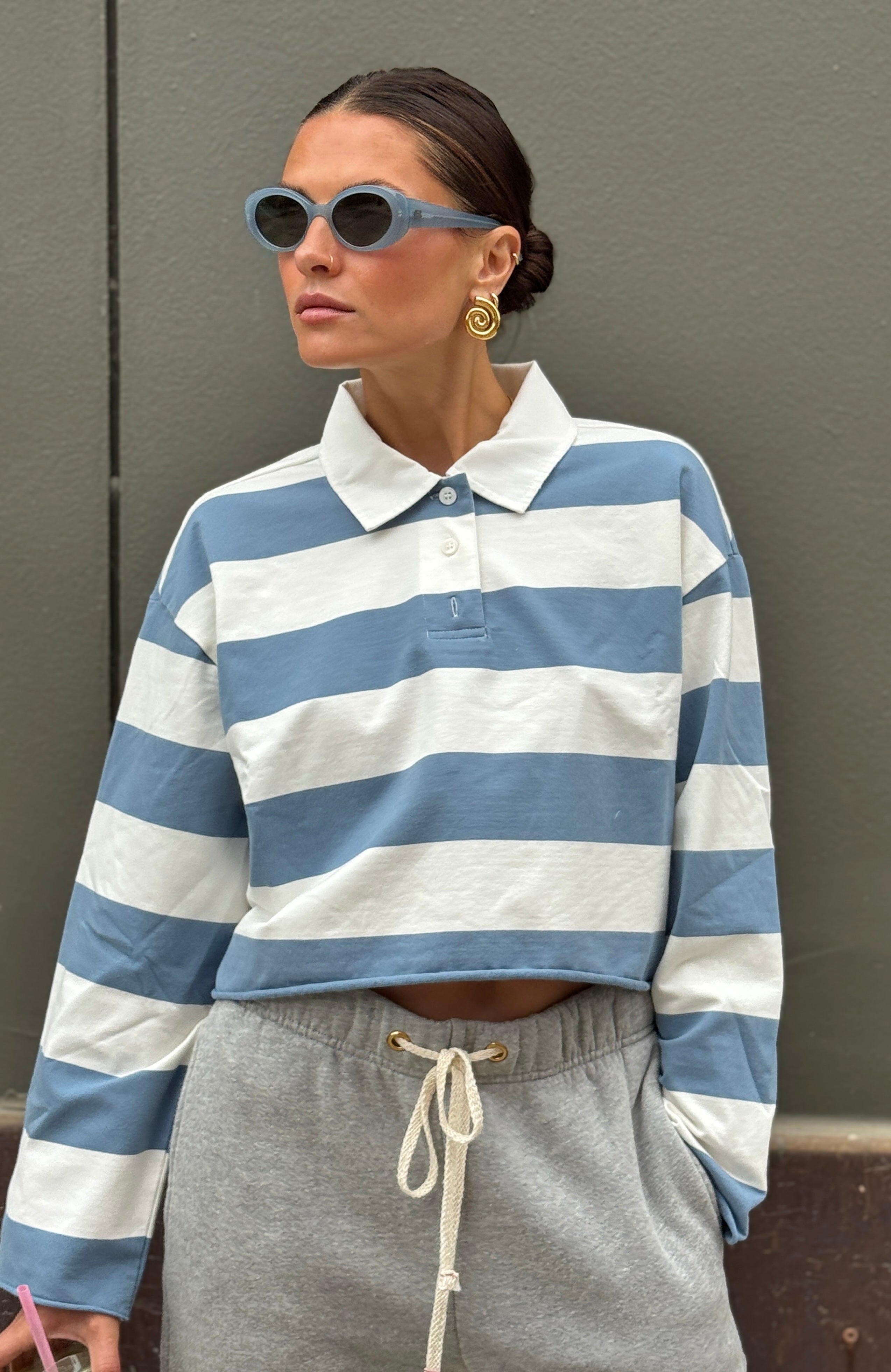 Cut Off Rugby Top | Bluebird Ivory