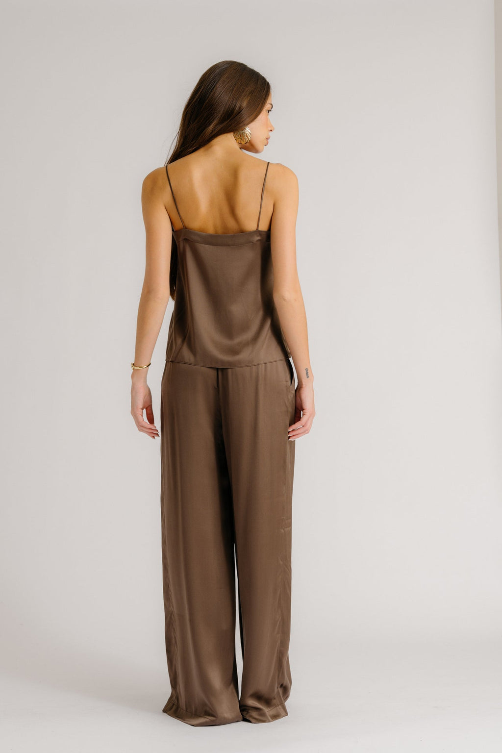 Haya Silk Cami, Lace Trim, Swiss Brown