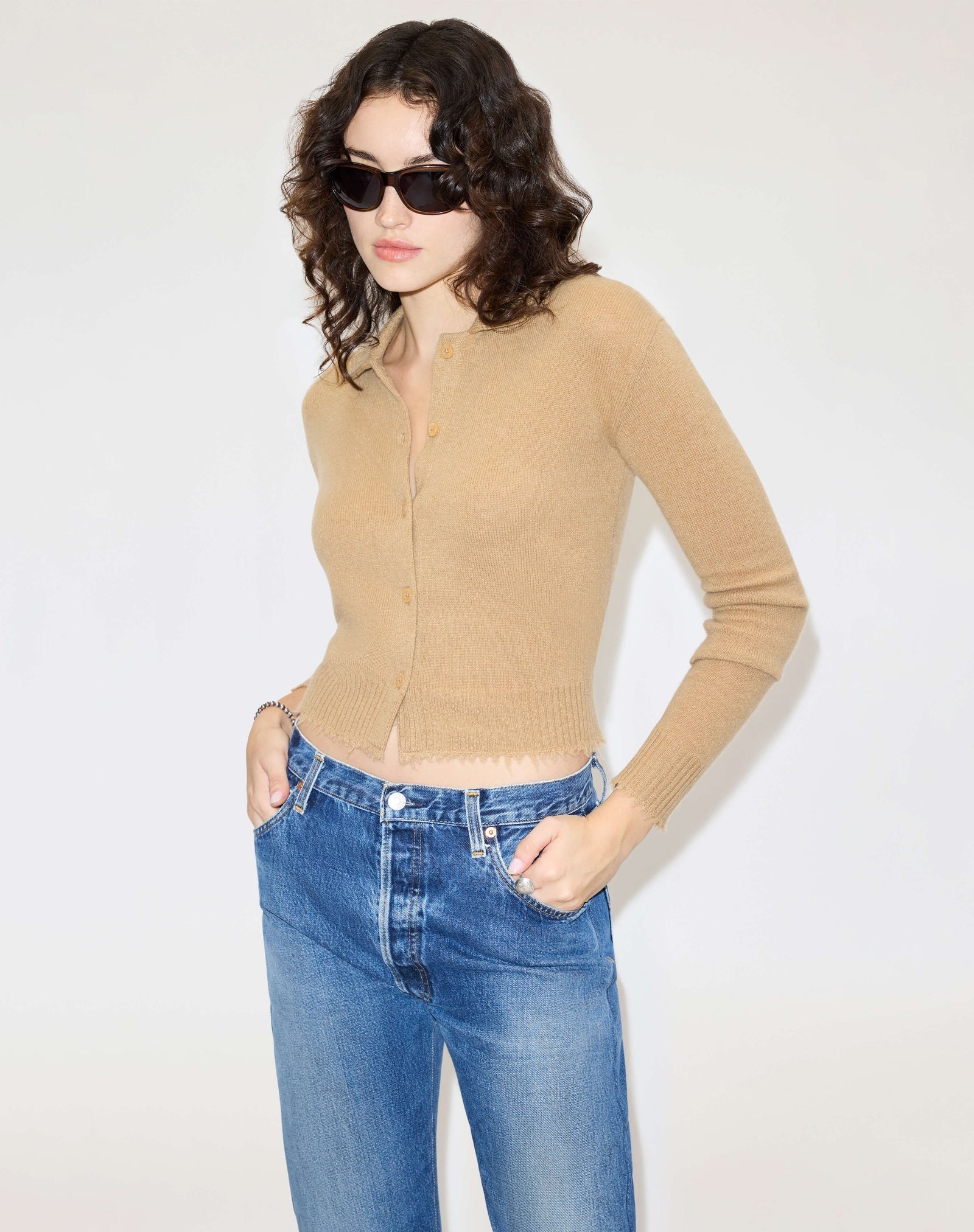 Loose Polo Cardigan, Toffee