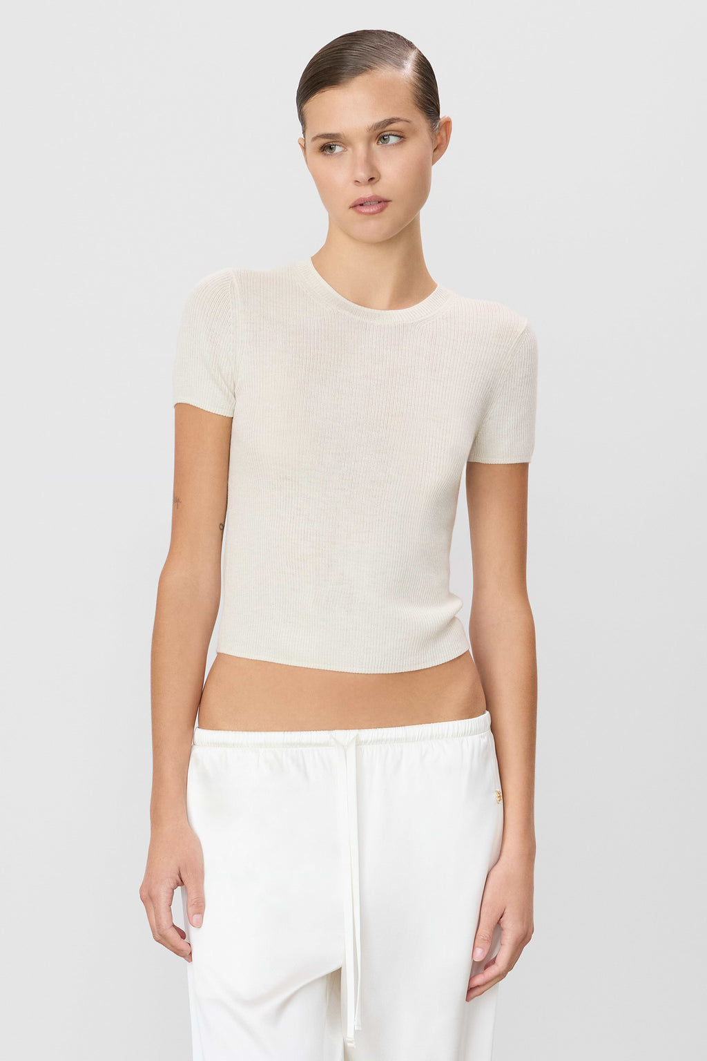 Rib Stitch Baby Tee, Cashmere, Bone