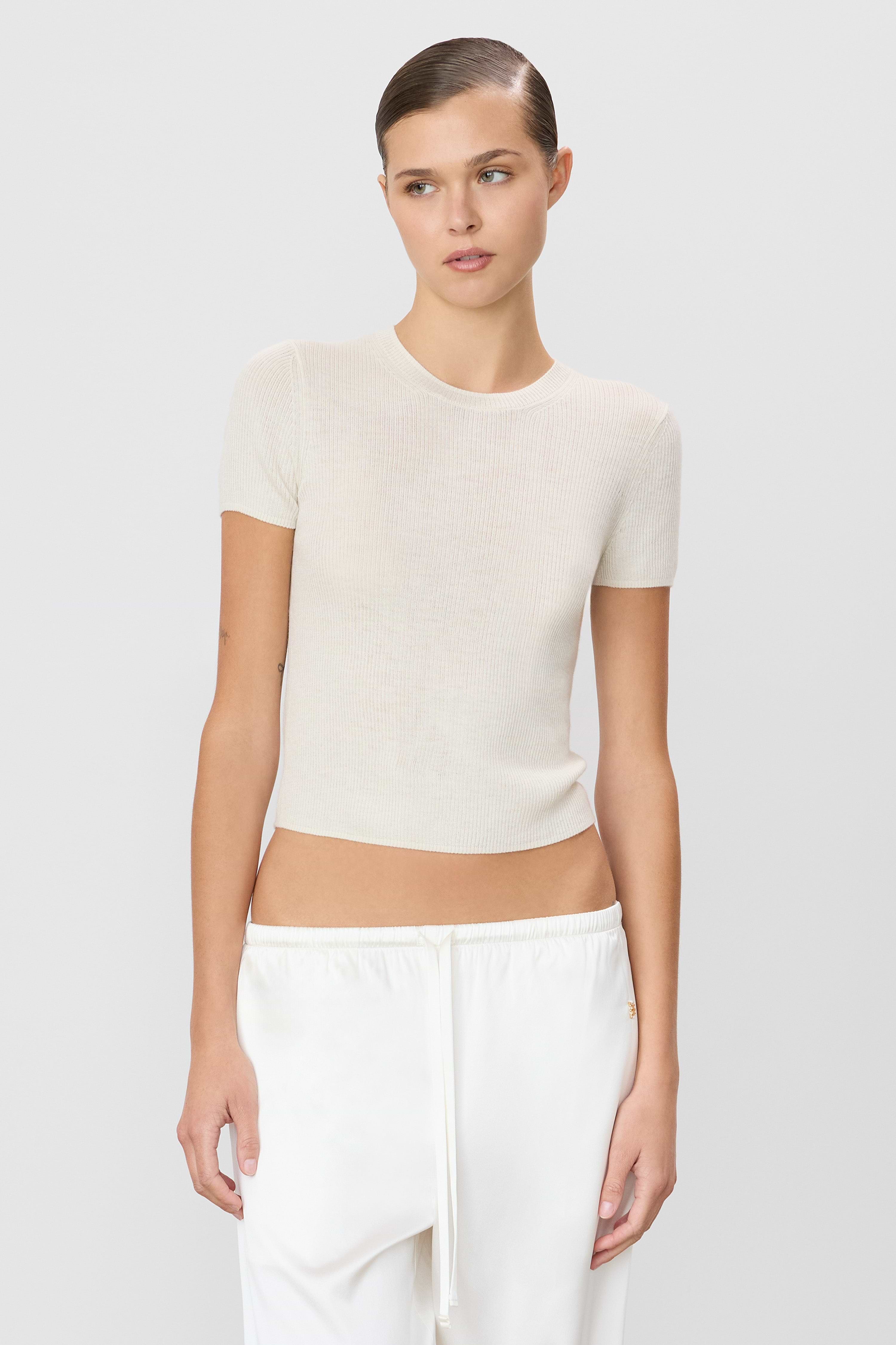 Rib Stitch Baby Tee, Cashmere, Bone