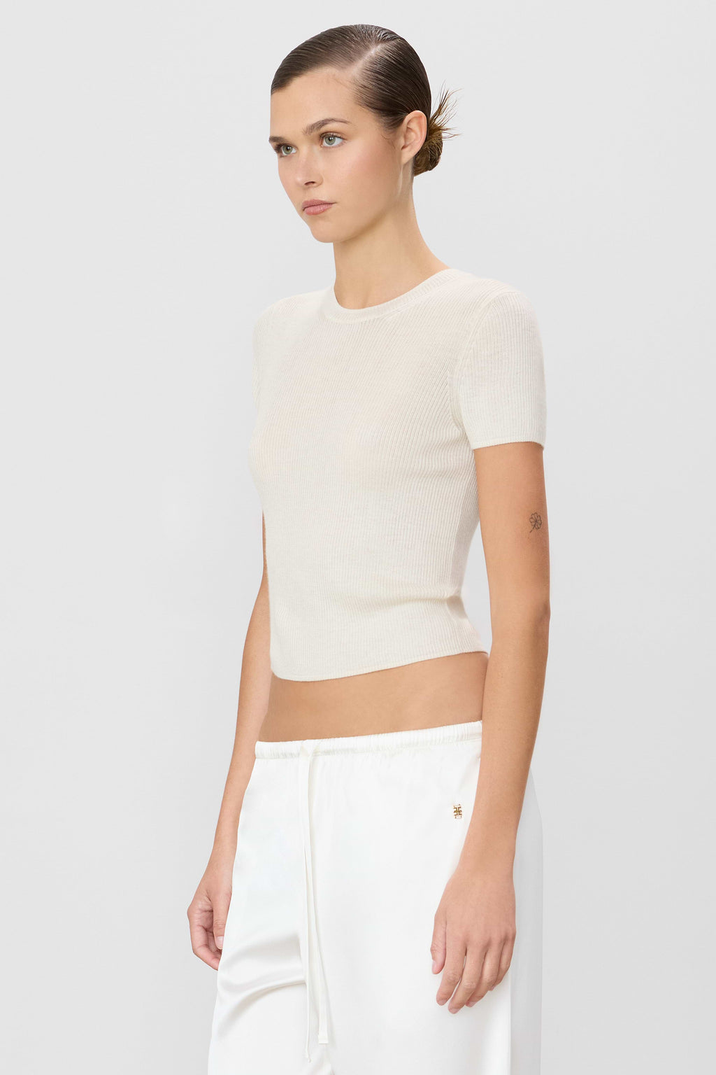 Rib Stitch Baby Tee, Cashmere, Bone