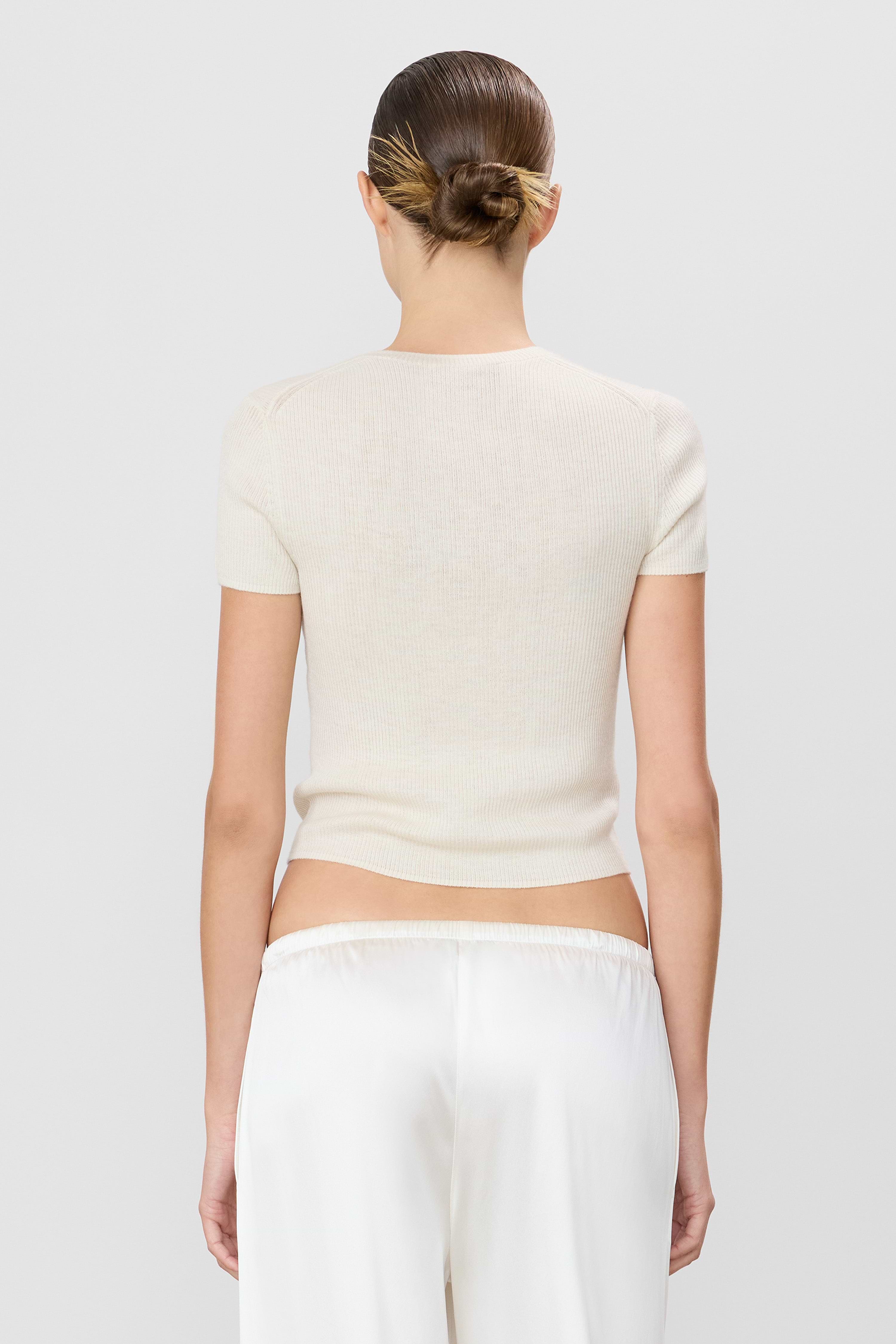Rib Stitch Baby Tee, Cashmere, Bone