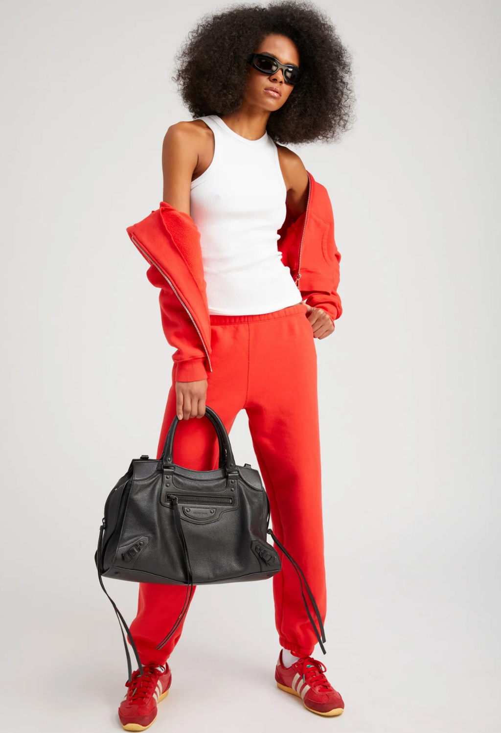 Cotton Shrunken Zip Up Hoodie | Red