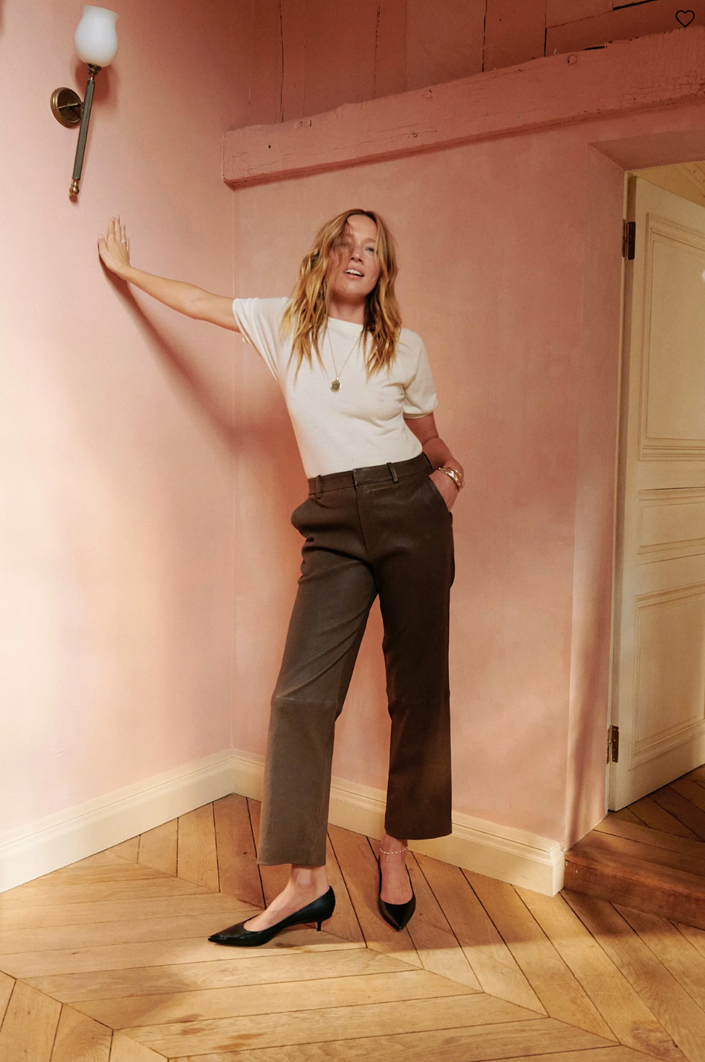 Truffle Leather Cropped Trousers