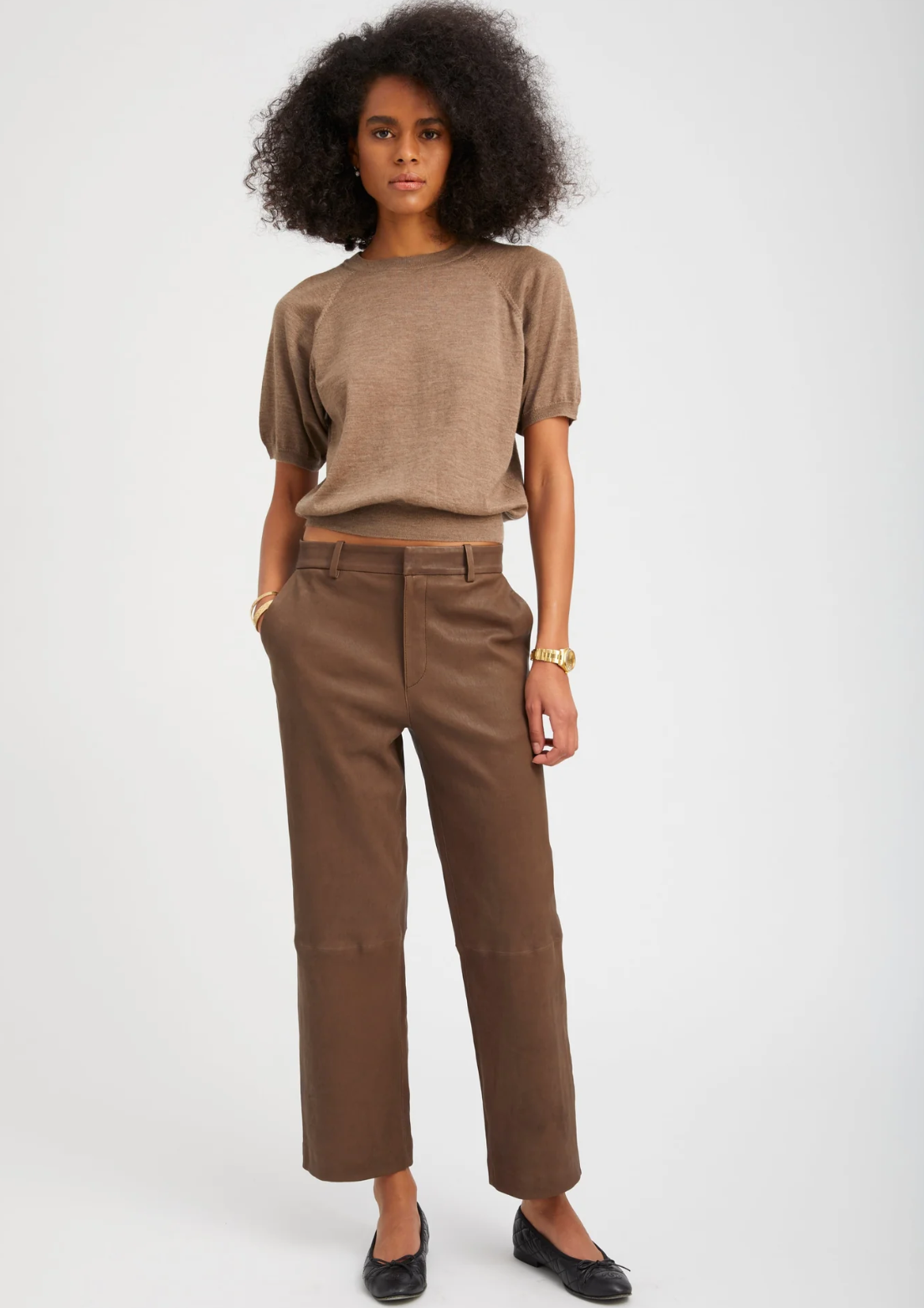 Truffle Leather Cropped Trousers