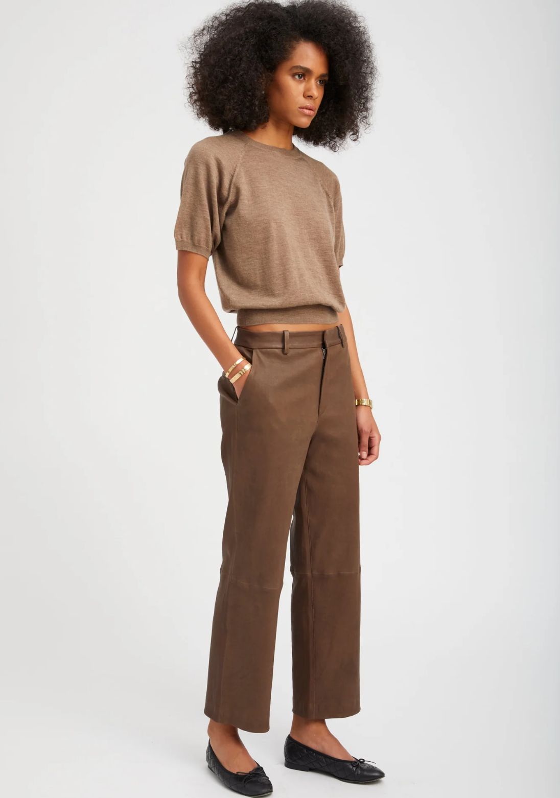 Truffle Leather Cropped Trousers