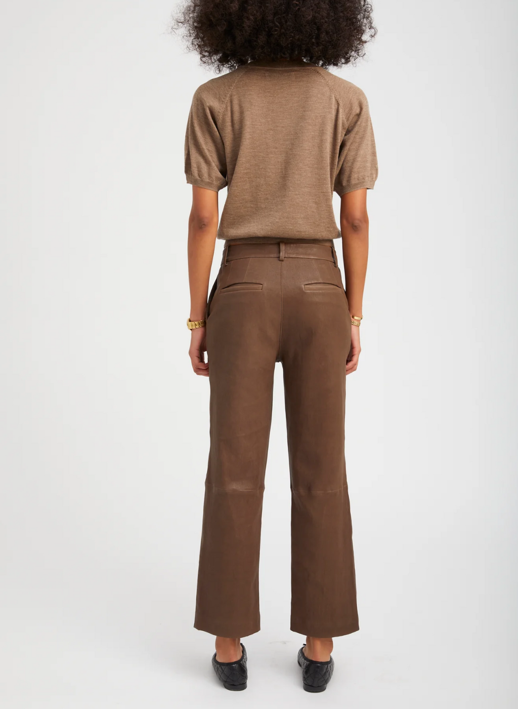 Truffle Leather Cropped Trousers